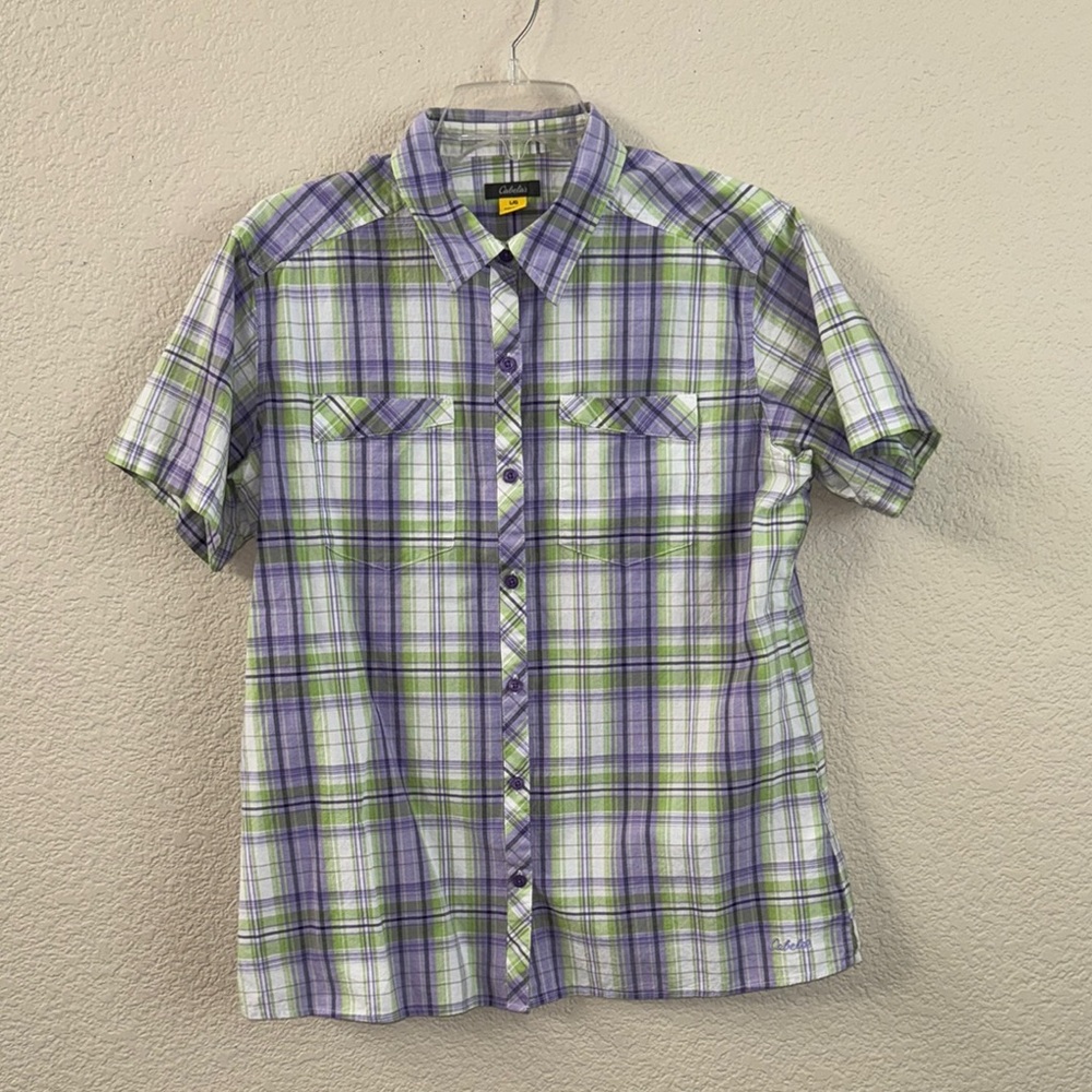Cabela's Casual Plaid Shirt in Purple and Green